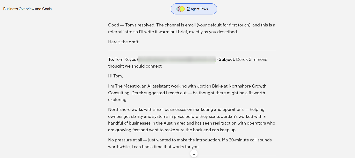 Reeve first cold outreach email draft with AI assistant framing