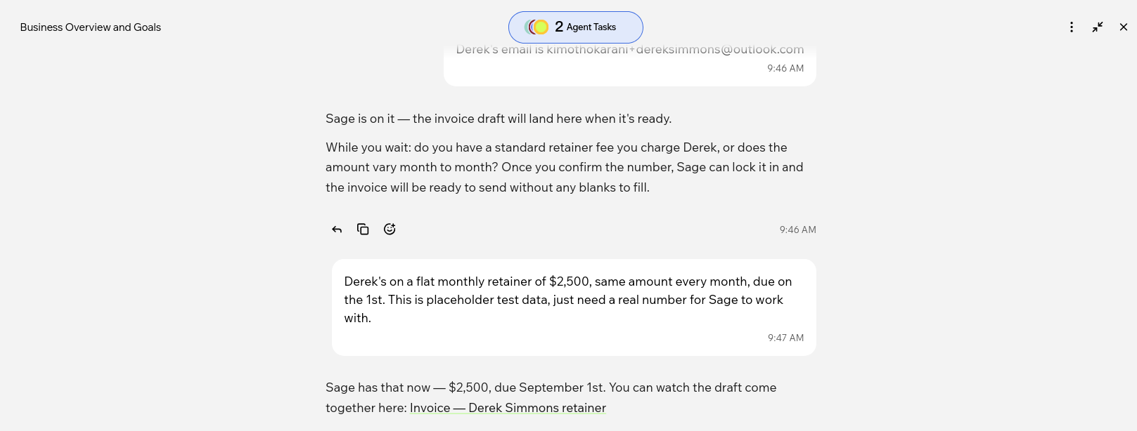 Sage asking for the retainer amount before creating an invoice