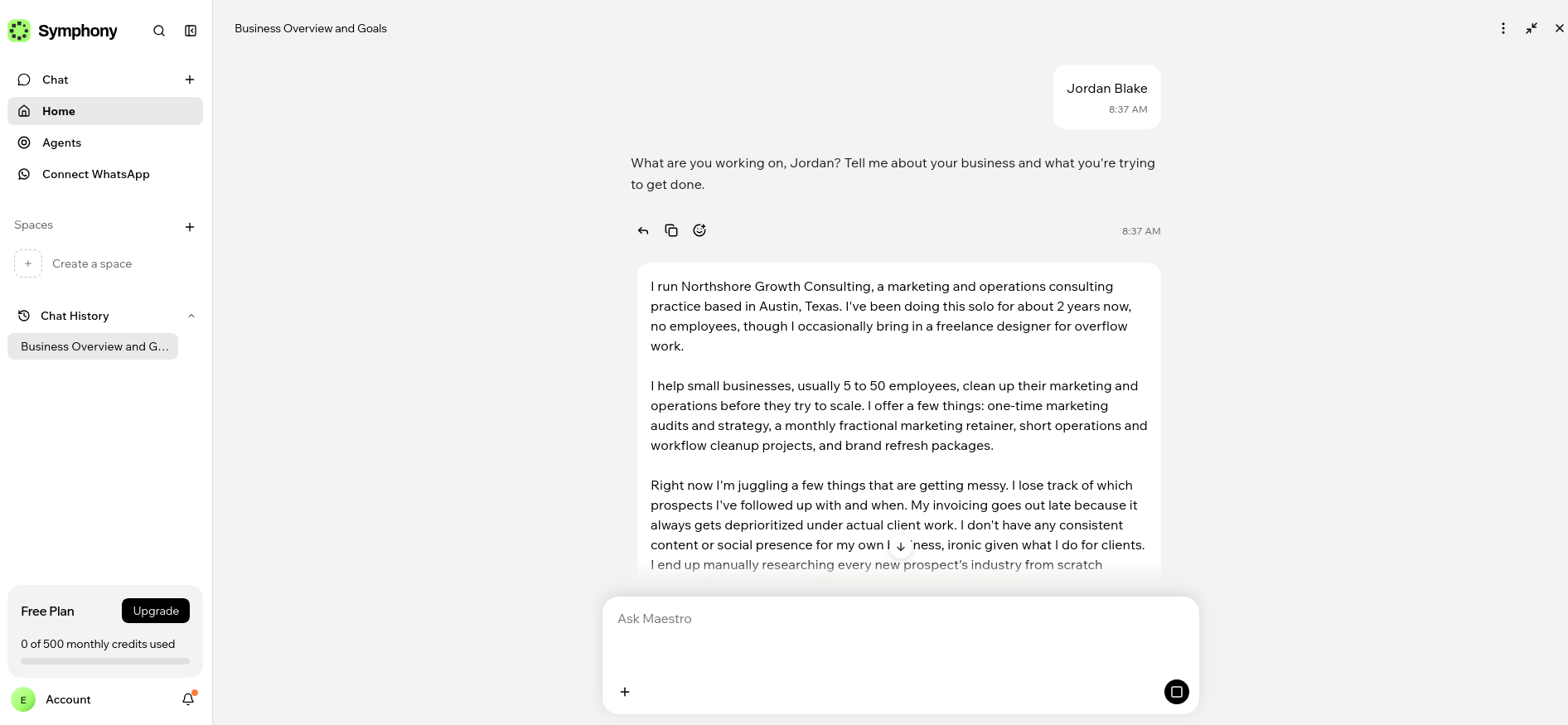 Maestro asking for business details during Symphony by Wix onboarding