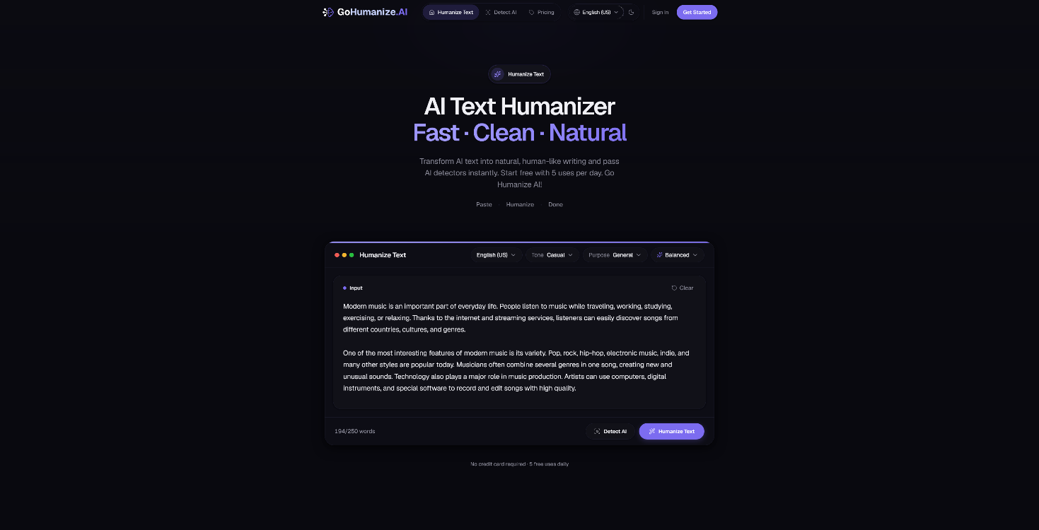 AI-generated text entered into the GoHumanize humanizer.