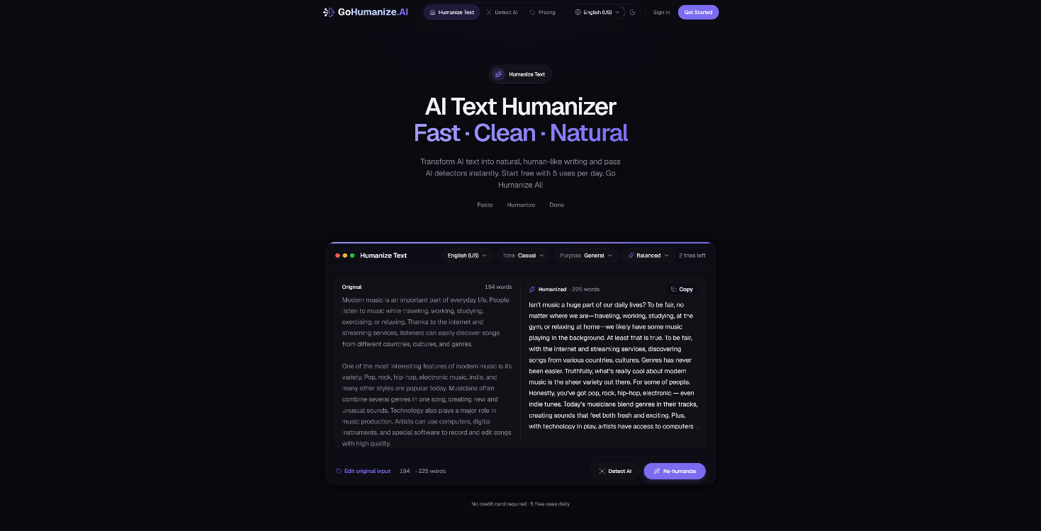 Humanized version of AI-generated text in GoHumanize.