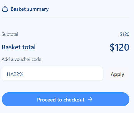 screenshot of entering HA22% Verpex coupon code from HostAdvice