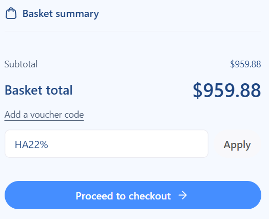 screenshot of entering HA22% Verpex coupon code from HostAdvice