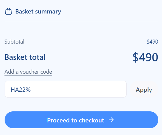 screenshot of entering HA22% coupon code from HostAdvice