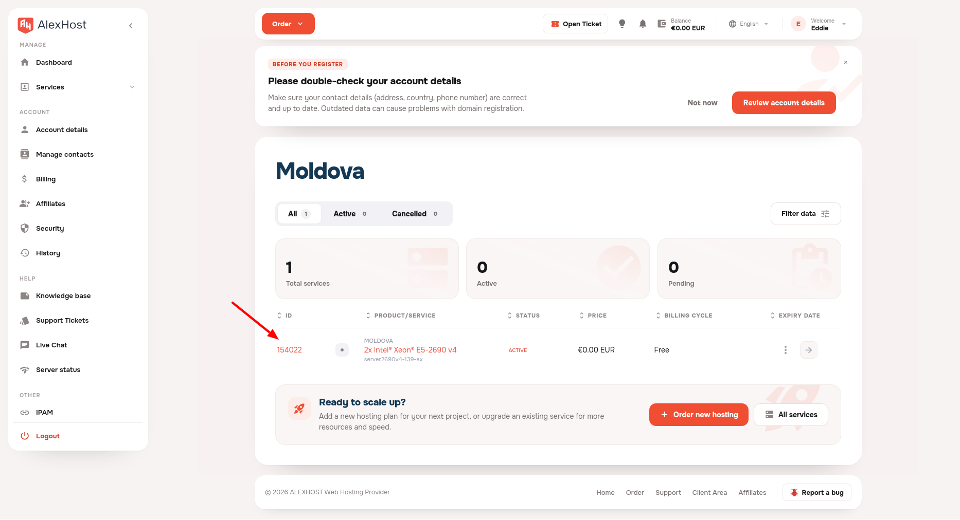 screenshot of the Moldova servers menu