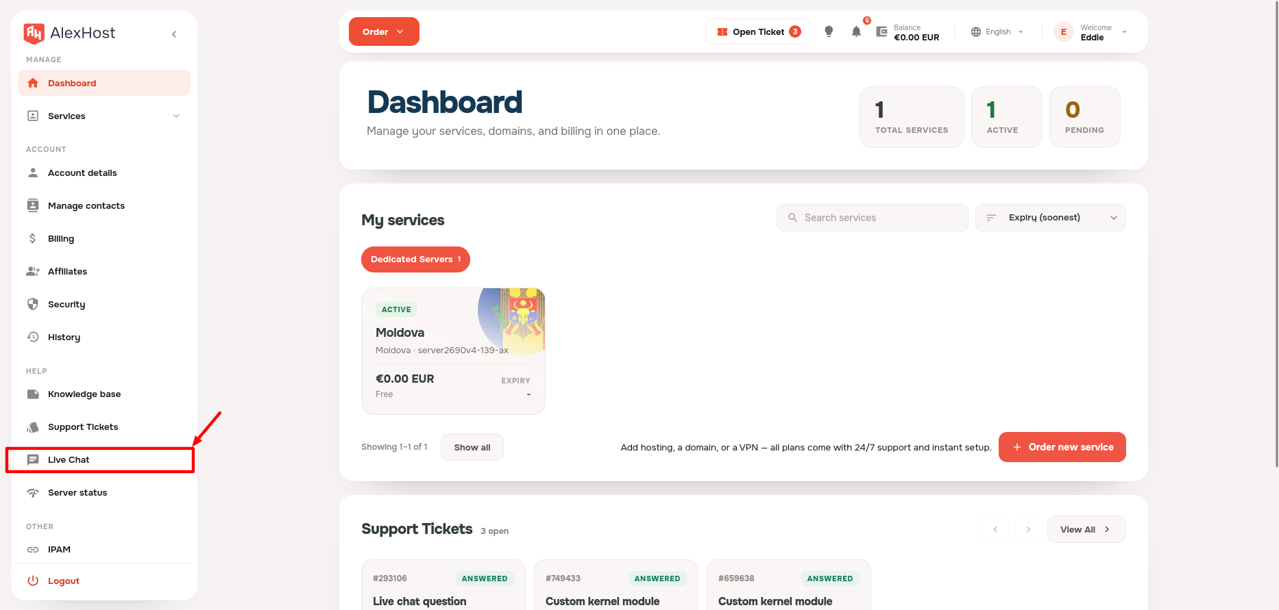 screenshot of the Live Chat button
