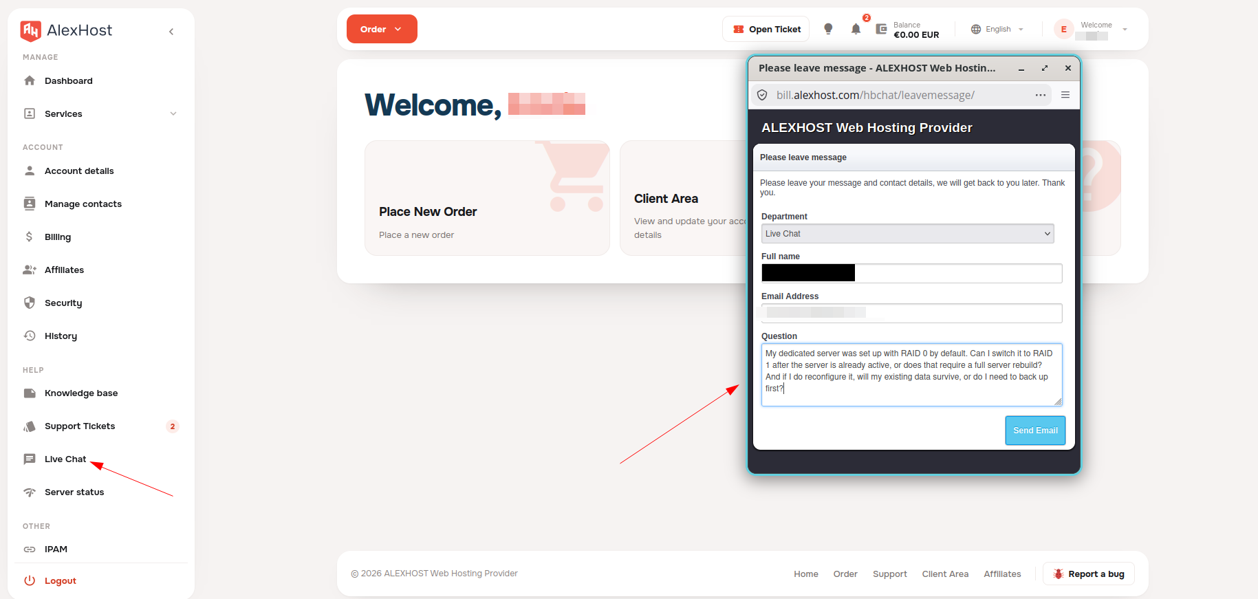 screenshot of the Live Chat popup window