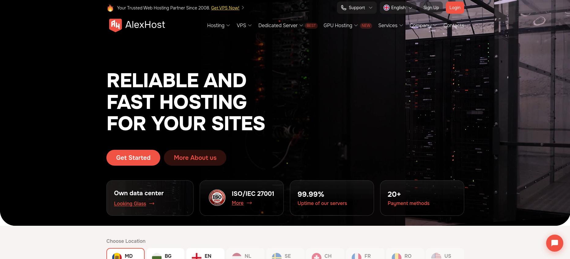 screenshot of the AlexHost website