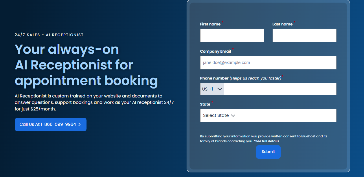 Bluehost AI Receptionist Service