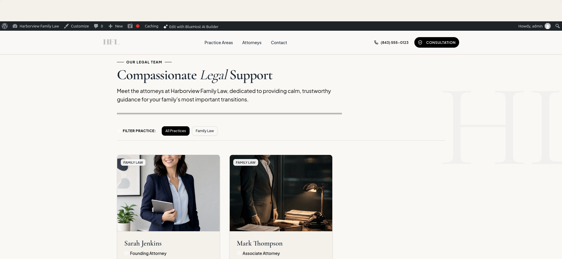 Bluehost AI generated attorney profiles page