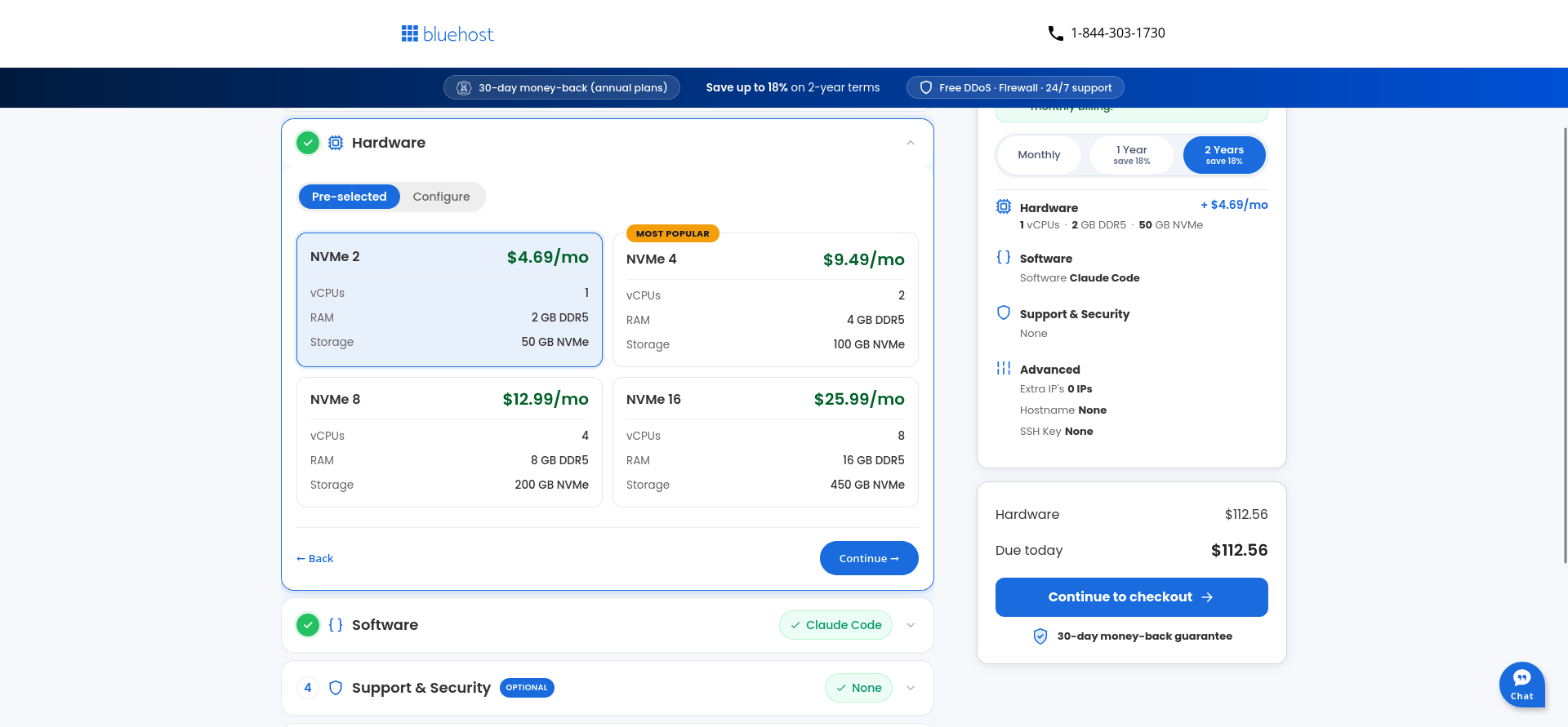 Bluehost Claude Code VPS NVMe 2 hardware selection