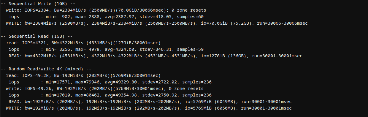 Bluehost Claude Code VPS fio sequential and random disk I/O benchmark results