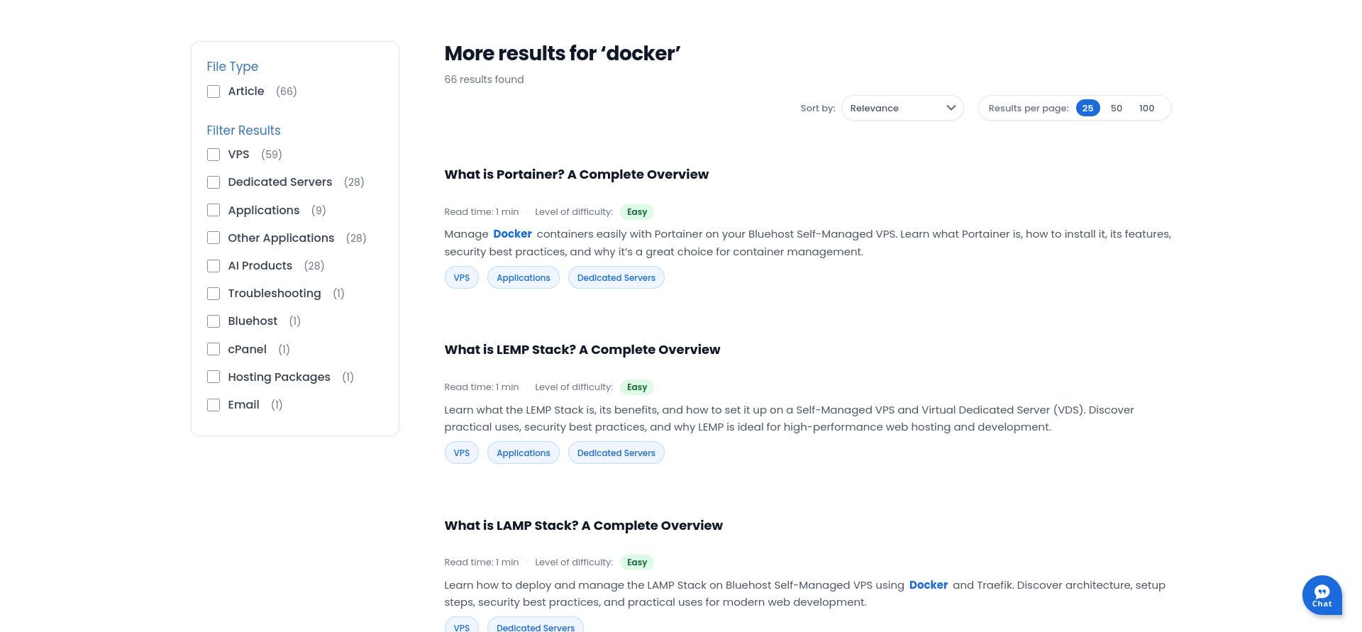 Bluehost Knowledge Base search results for Docker