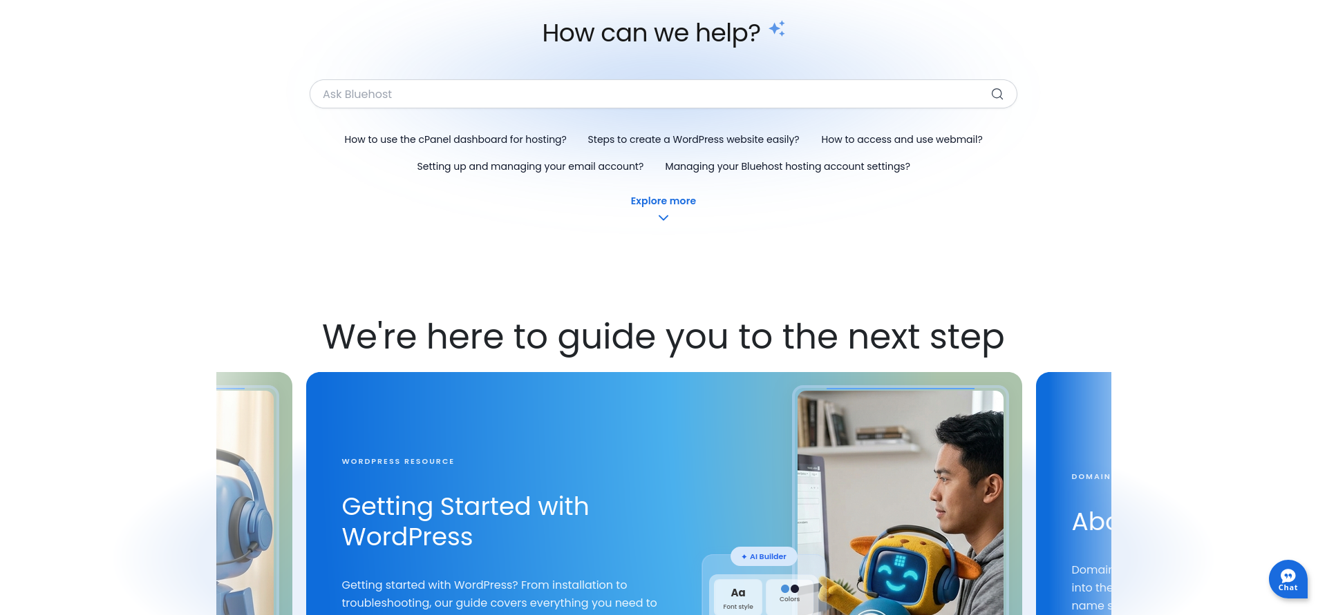 Bluehost Knowledge Base support page