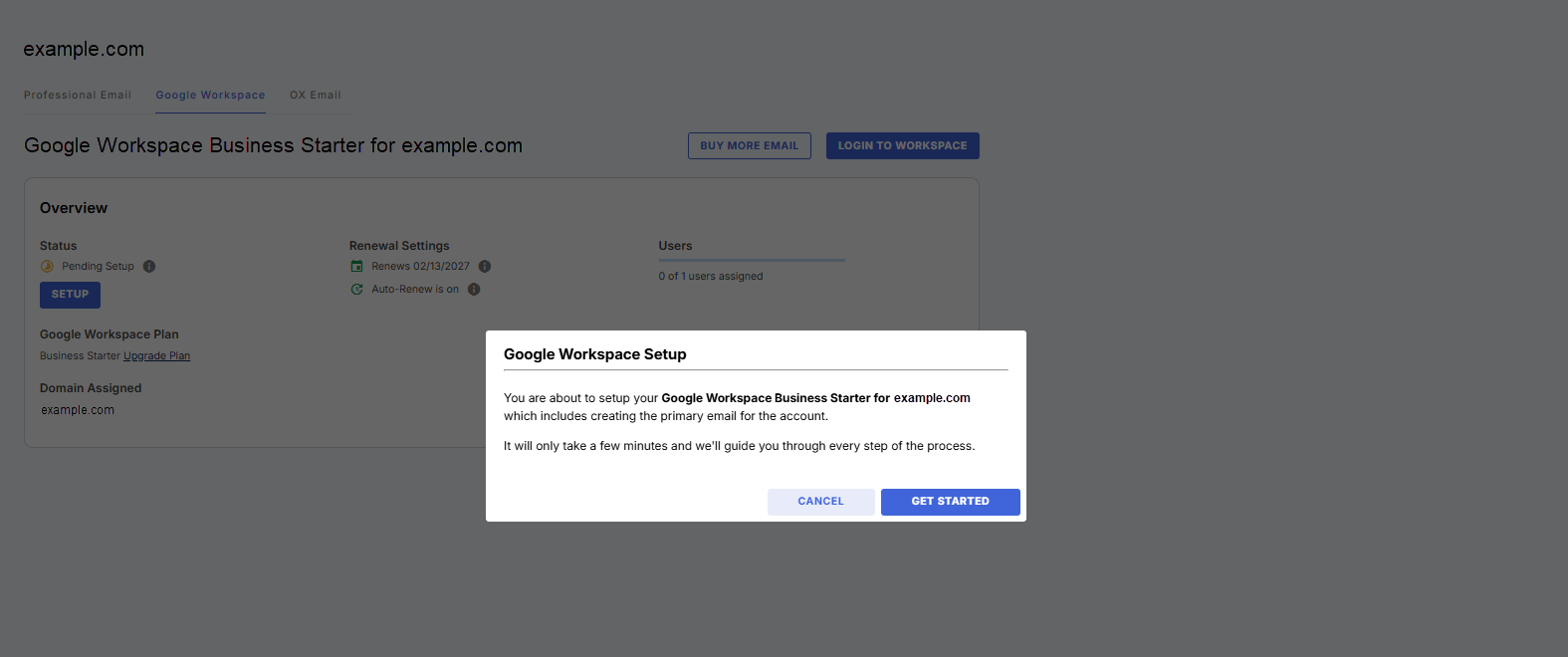 Bluehost Google Workspace mailbox setup confirmation