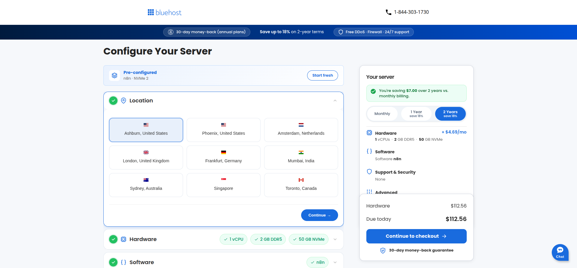 Bluehost Hermes Agent VPS data center location selection