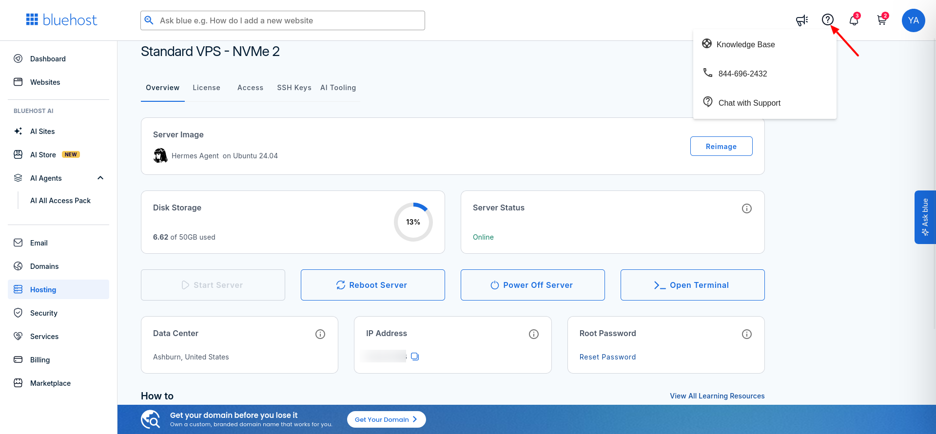 Bluehost Account Manager support options