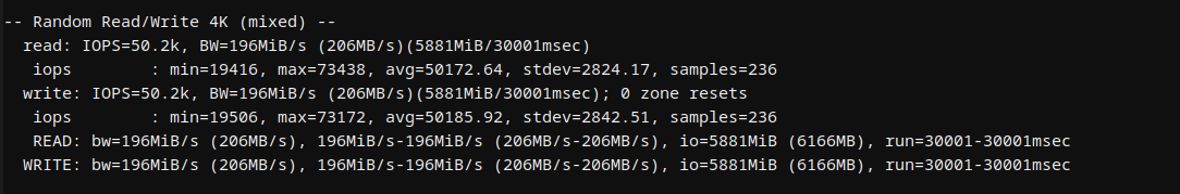 Bluehost Hermes Agent random 4K mixed disk I/O benchmark results
