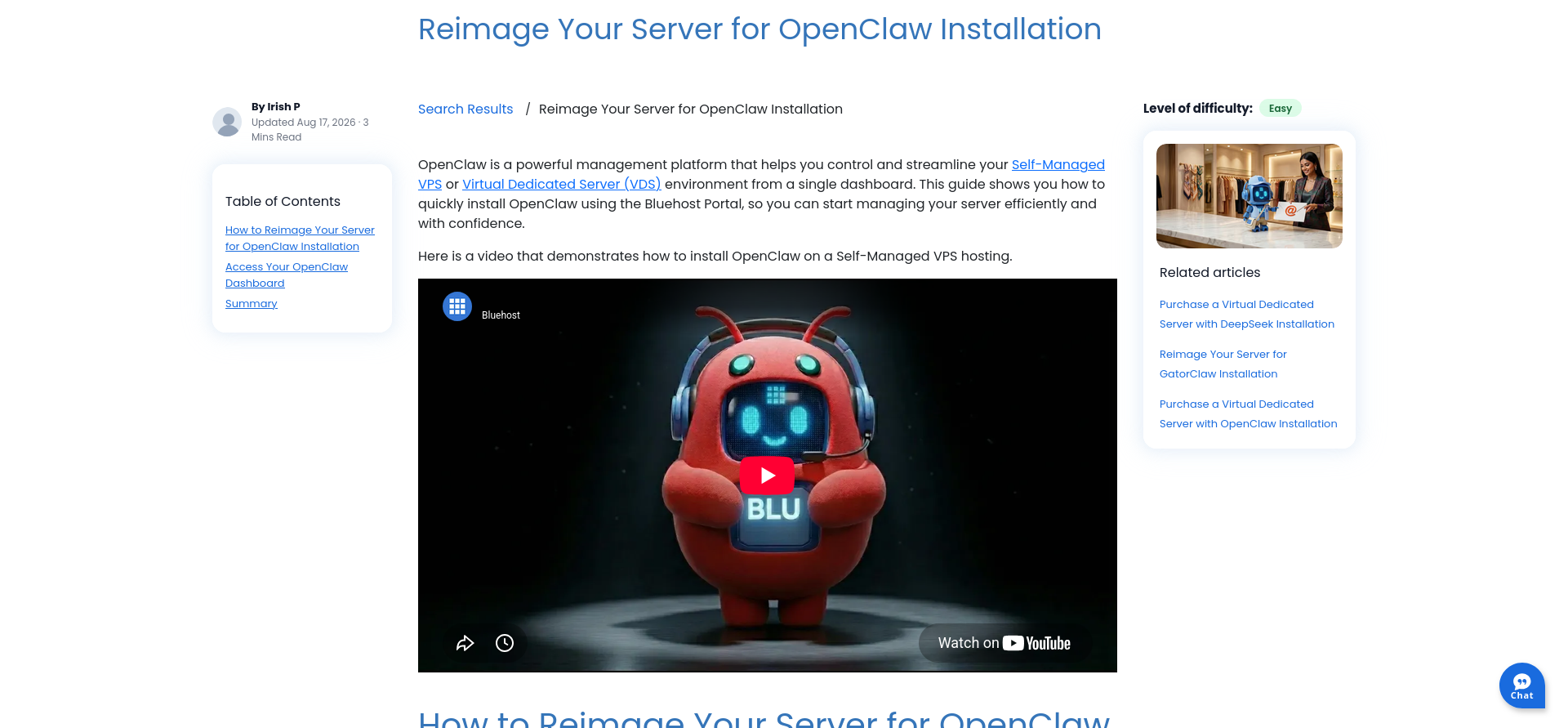 Bluehost Knowledge Base Reimage Your Server for OpenClaw Installation guide