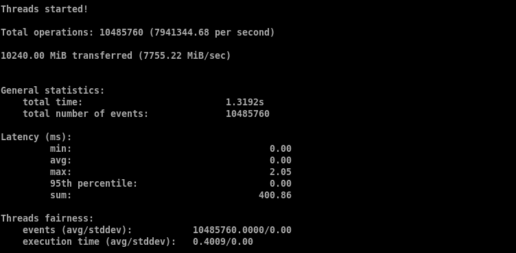 Bluehost OpenClaw VPS memory benchmark showing sequential read and write performance