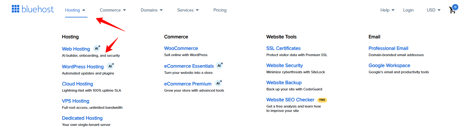 Bluehost web hosting registration