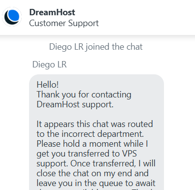 DreamHost VPS support conversation