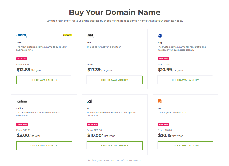 CrazyDomains domain and service configuration options