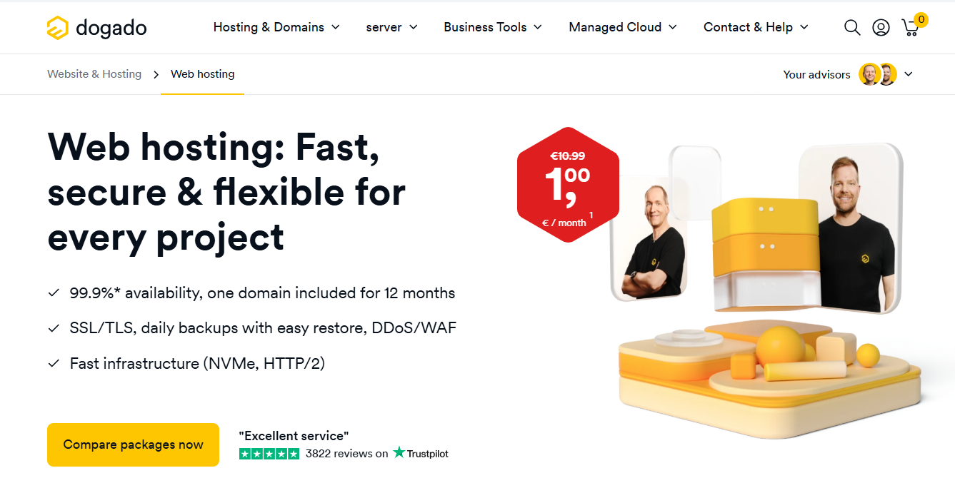 Dogado Webhosting option in website navigation