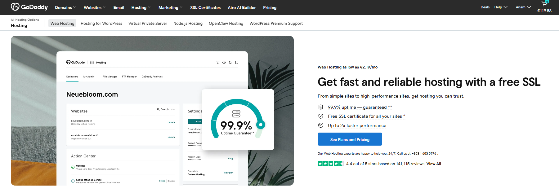 GoDaddy Web Hosting option and hosting plans