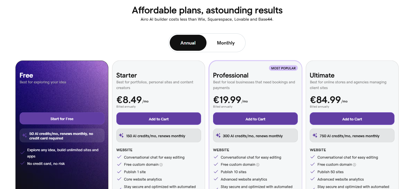 GoDaddy Website Builder plans and included features
