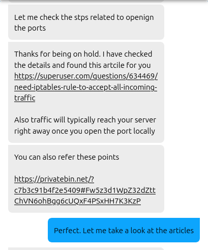 HostGator support response about opening ports for n8n webhook traffic