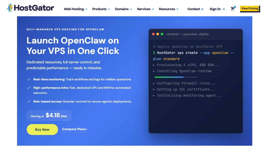HostGator OpenClaw VPS hosting options
