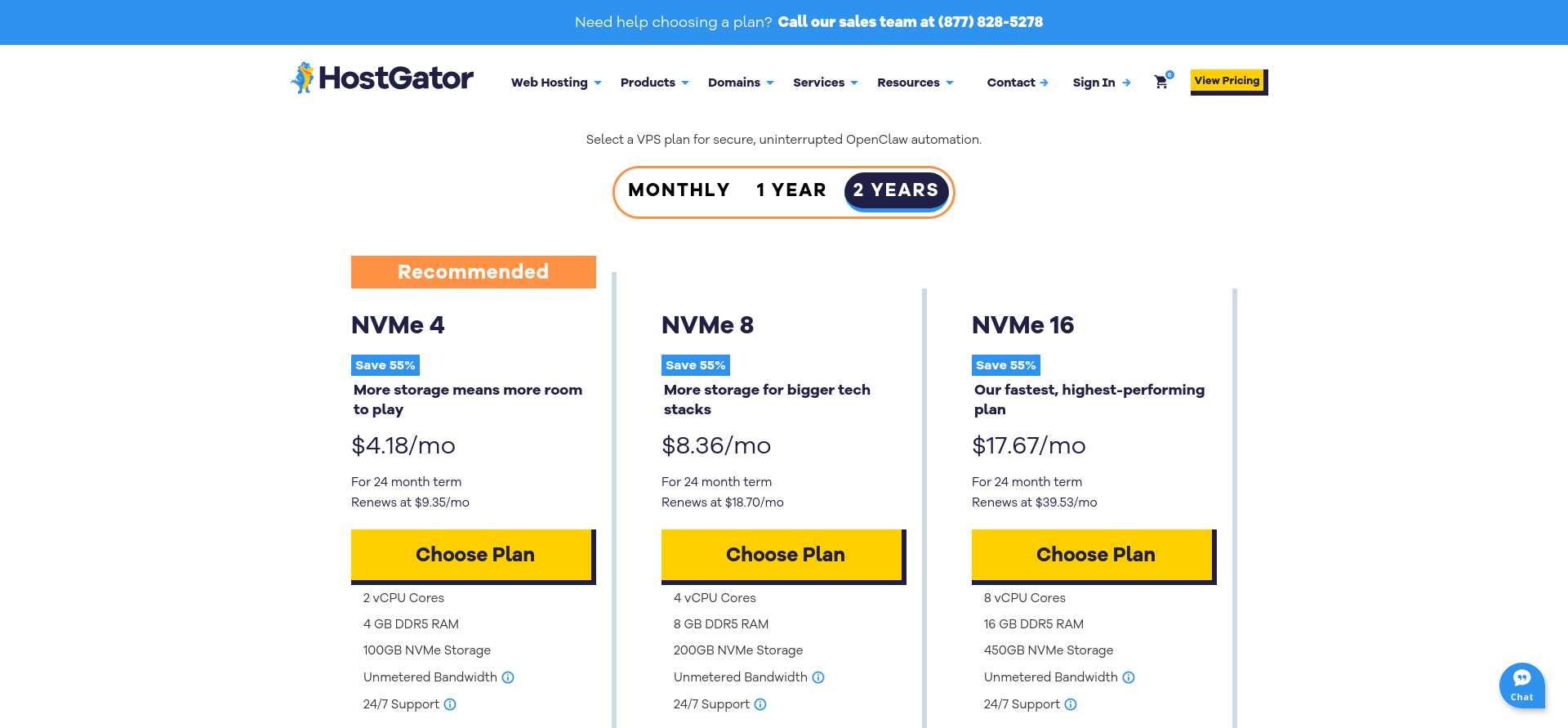 HostGator OpenClaw VPS pricing tiers