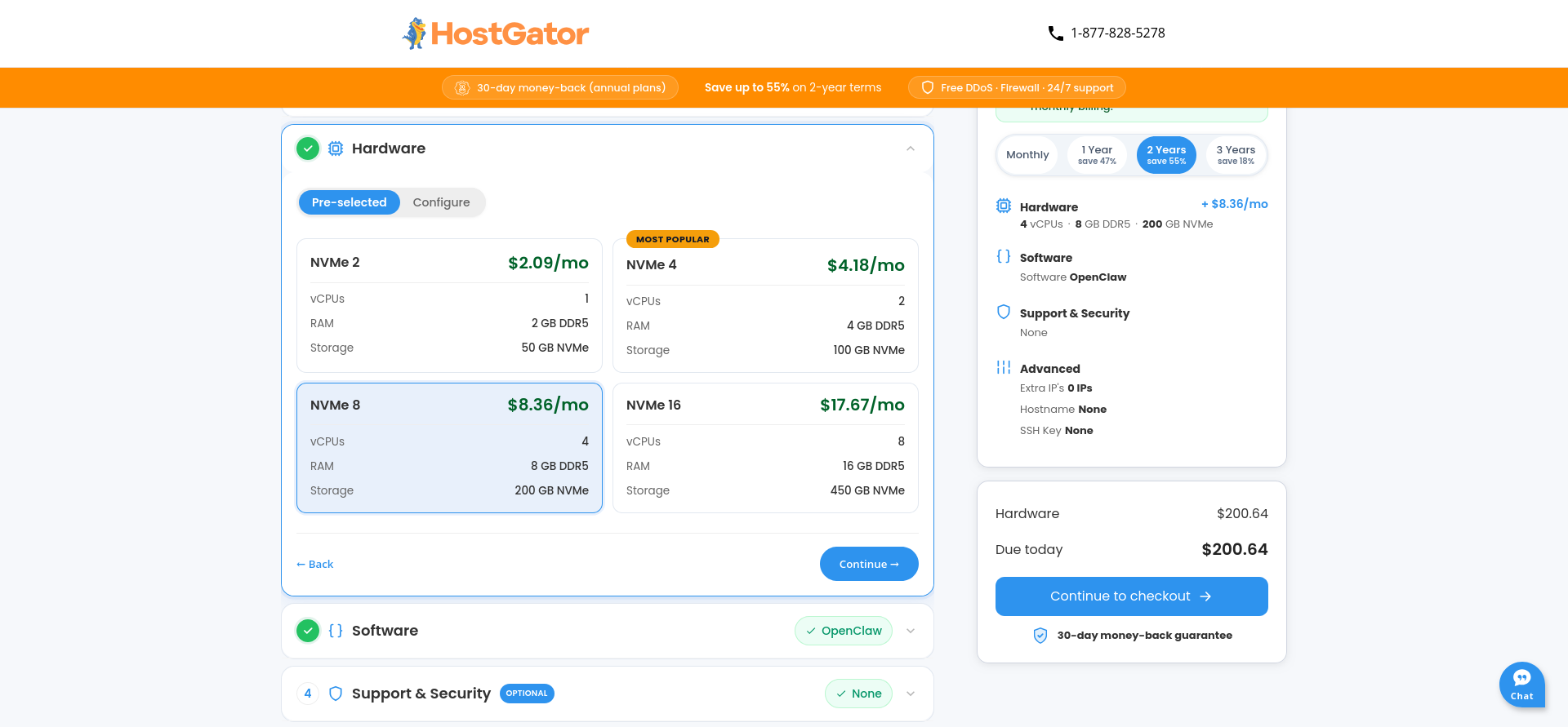 HostGator OpenClaw VPS hardware tier selection