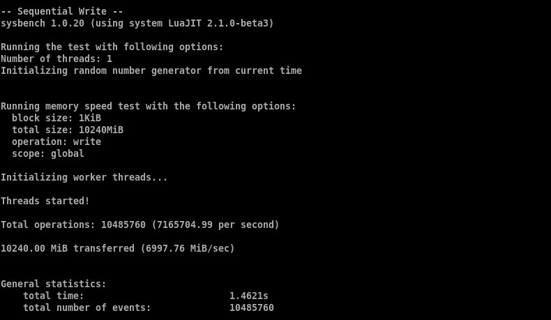 HostGator OpenClaw VPS sequential memory write benchmark result