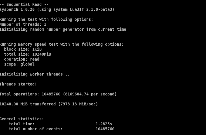 HostGator OpenClaw VPS sequential memory read benchmark result
