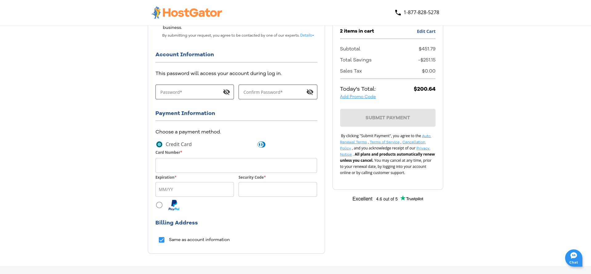 HostGator order confirmation and client dashboard after VPS purchase