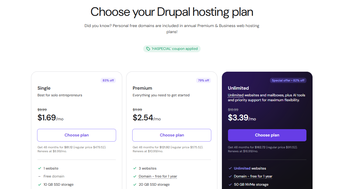Hostinger Drupal Hosting Plans