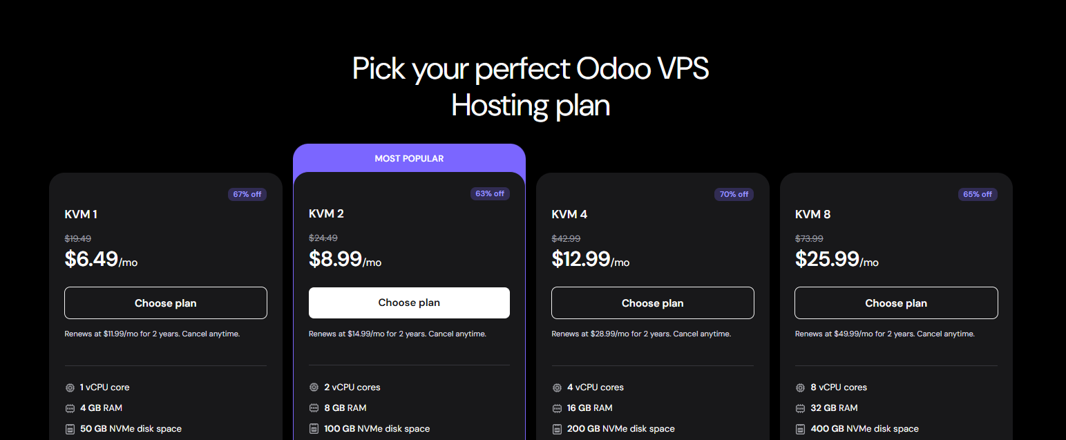 Hostinger Odoo VPS KVM hosting plans