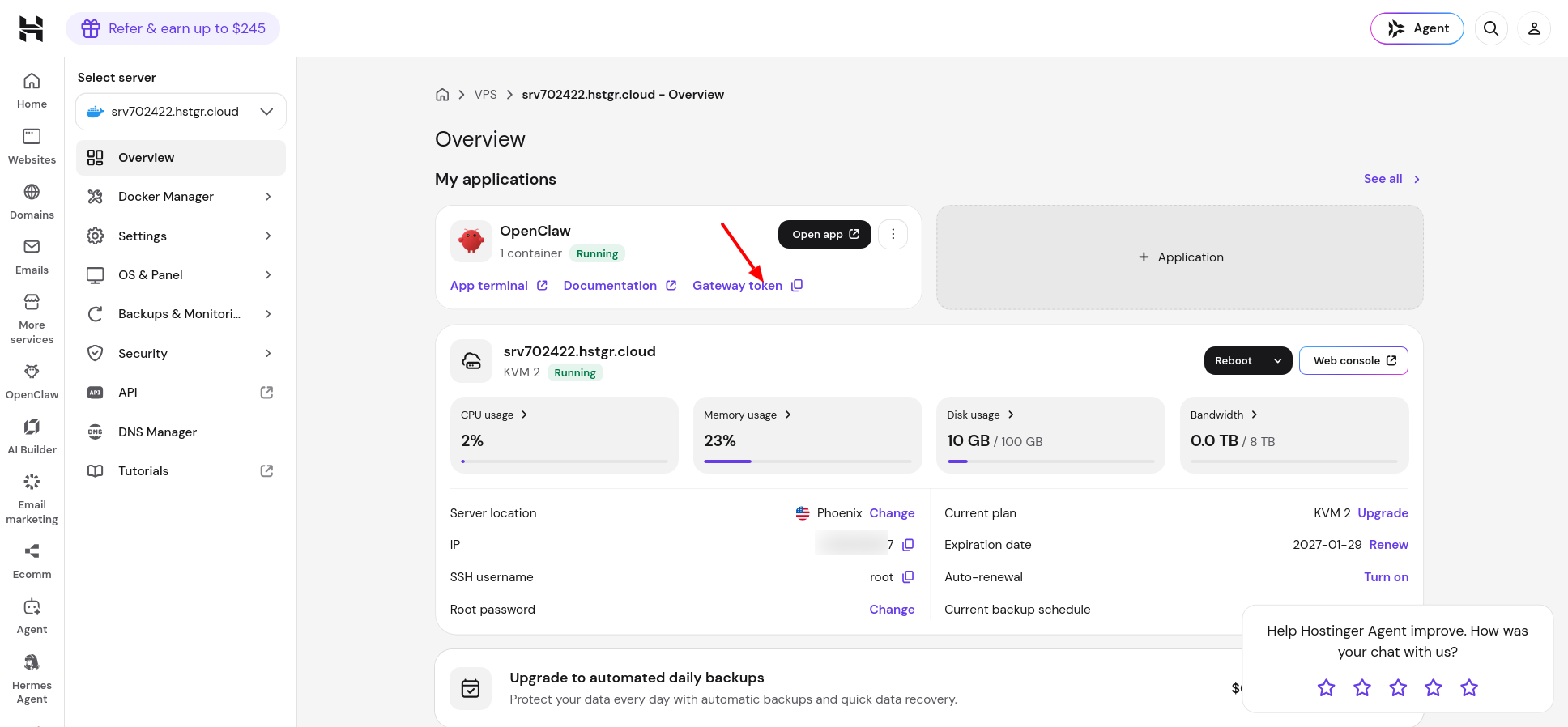 OpenClaw gateway token login screen after the Docker container redeploys