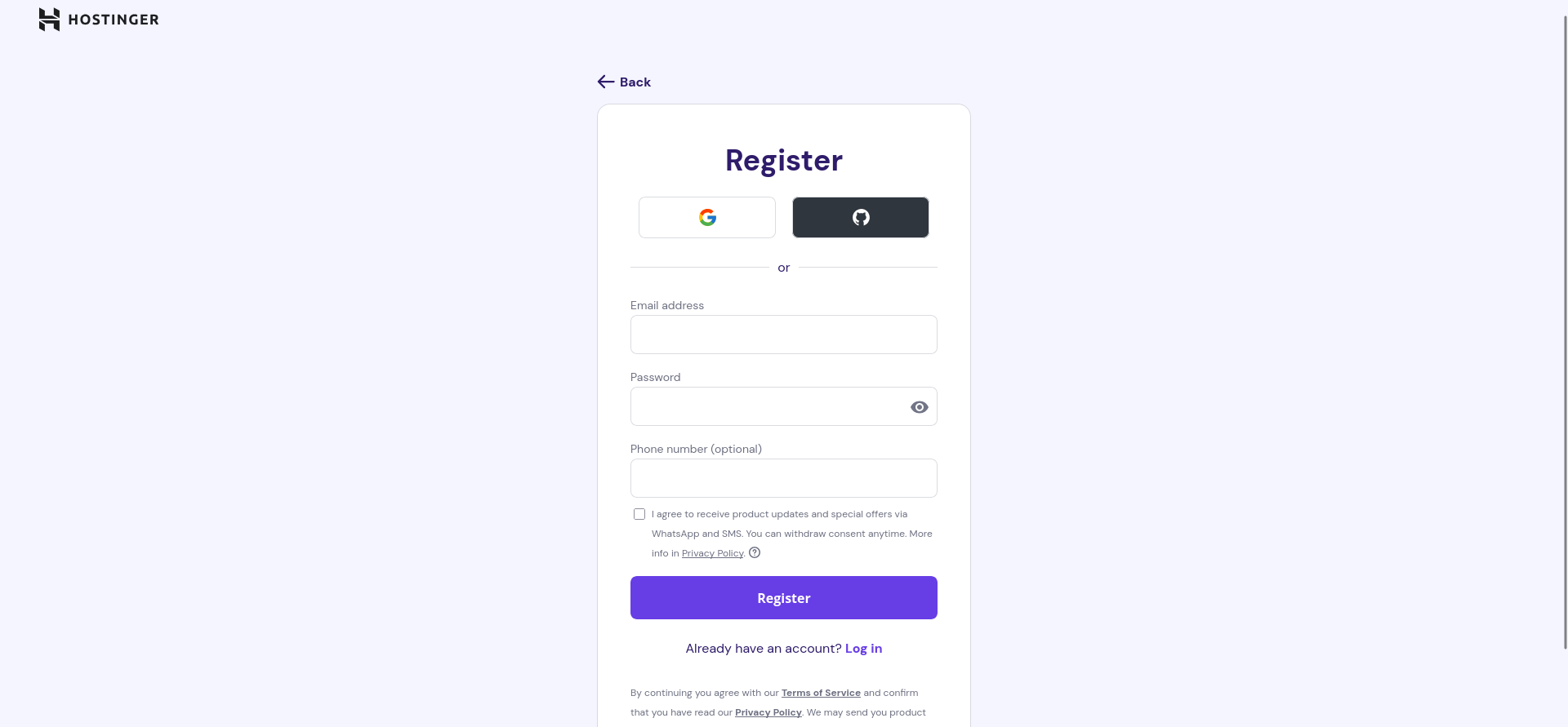 Hostinger registration billing and payment screen