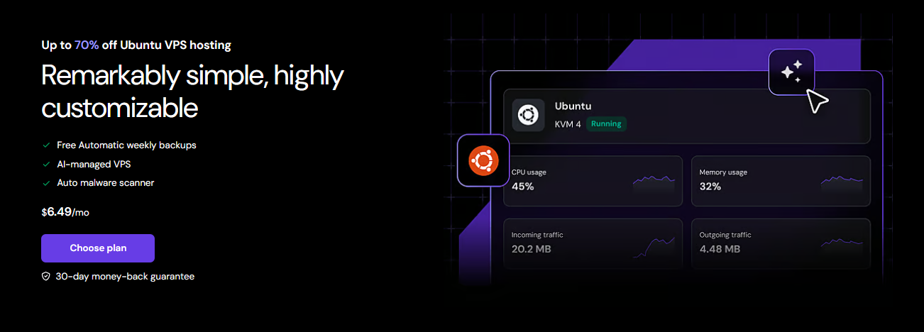 Hostinger VPS Hosting Services Menu