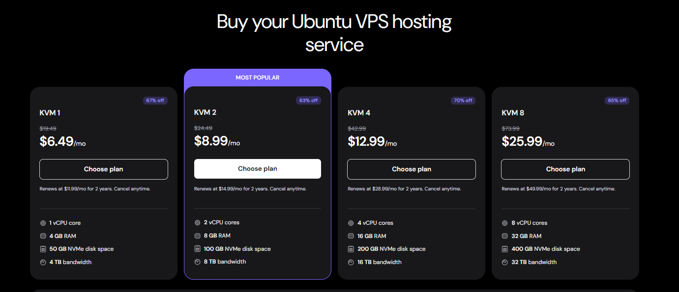 Hostinger Ubuntu VPS Plans