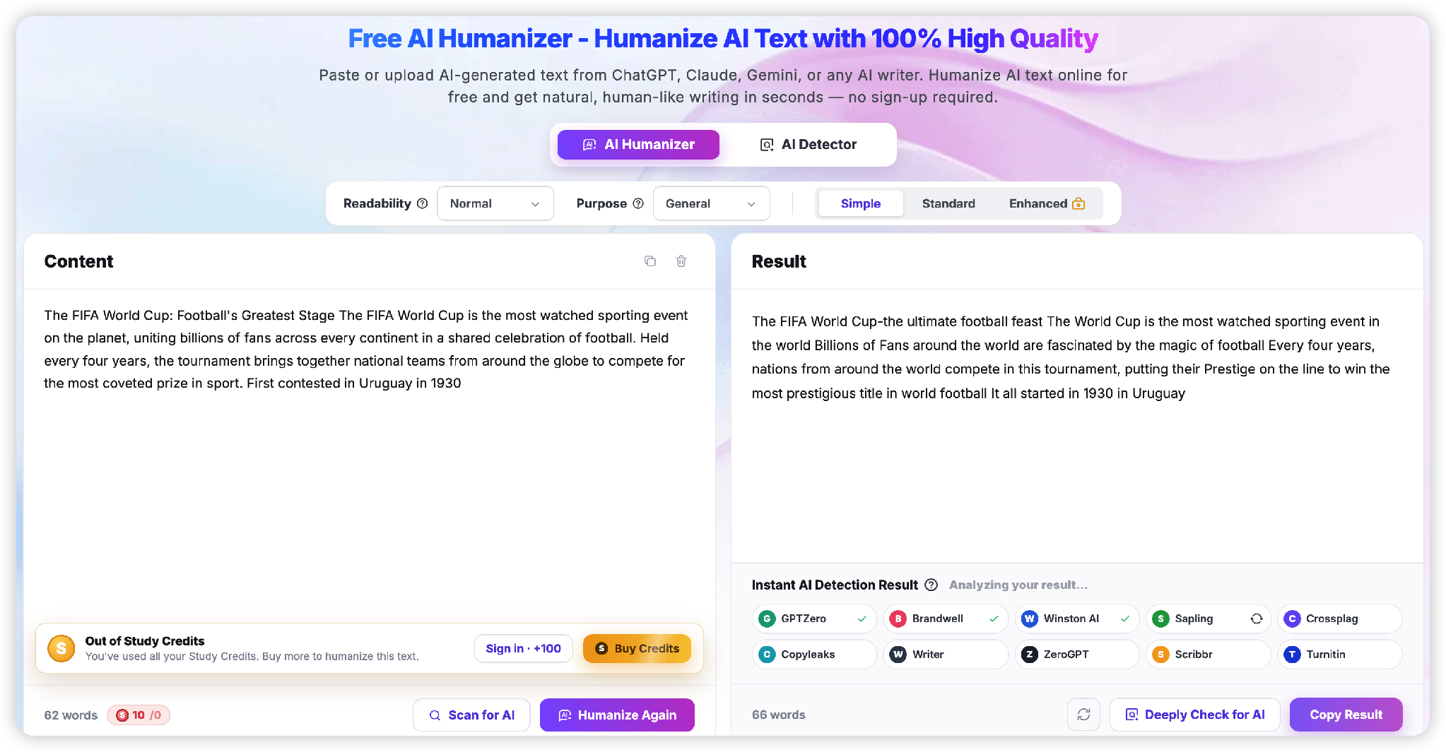 screenshot of AI checker and detector Online website