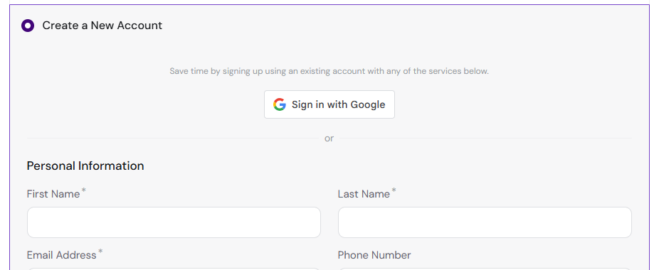 LumaDock account and billing information form