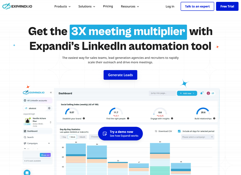 screenshot of Expandi.io page