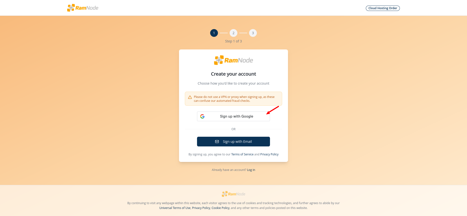 screenshot of Sign Up page