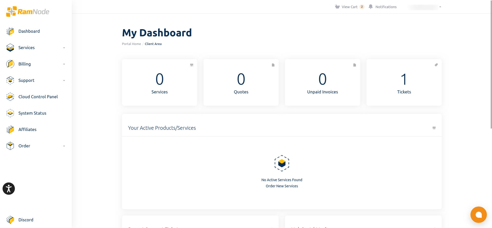 screenshot of the RamNode dashboard