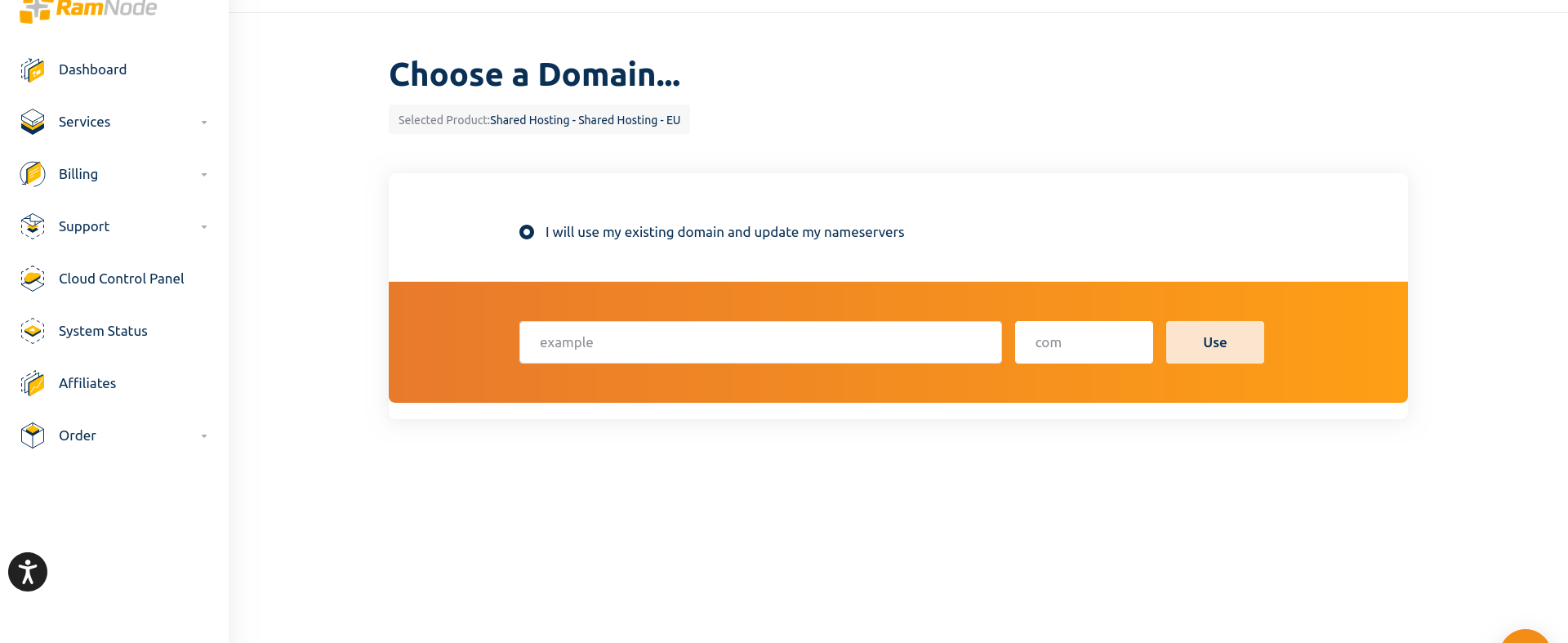 screenshot of the Domain menu