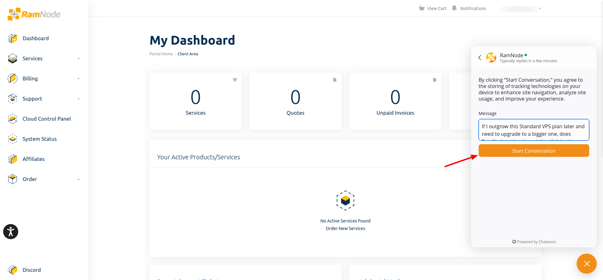 screenshot of the live chat window
